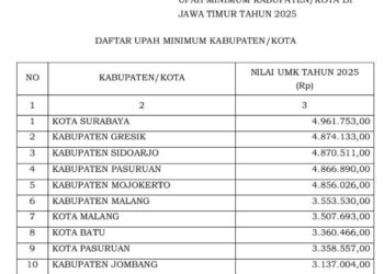 Upah Naik, Ini Daftar Upah Minimum Kabupaten/Kota (UMK) 2025 Se Jawa Timur